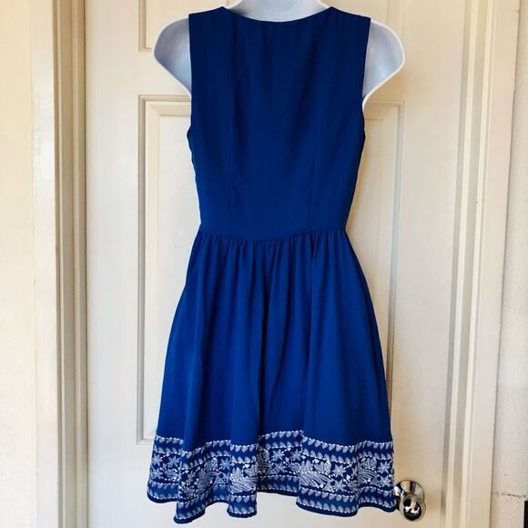 NWOT Bebe Blue High Waist Fit and Flare Embroidered Dress - Picture 11 of 16